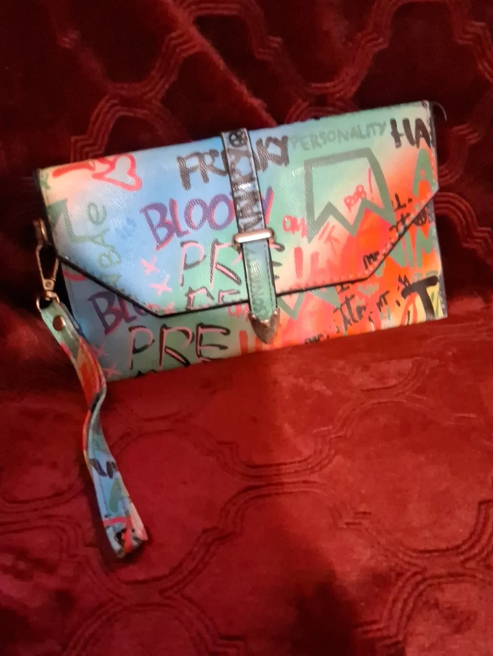 Colorful Graffiti Print Wristlet Clutch - Multicolor